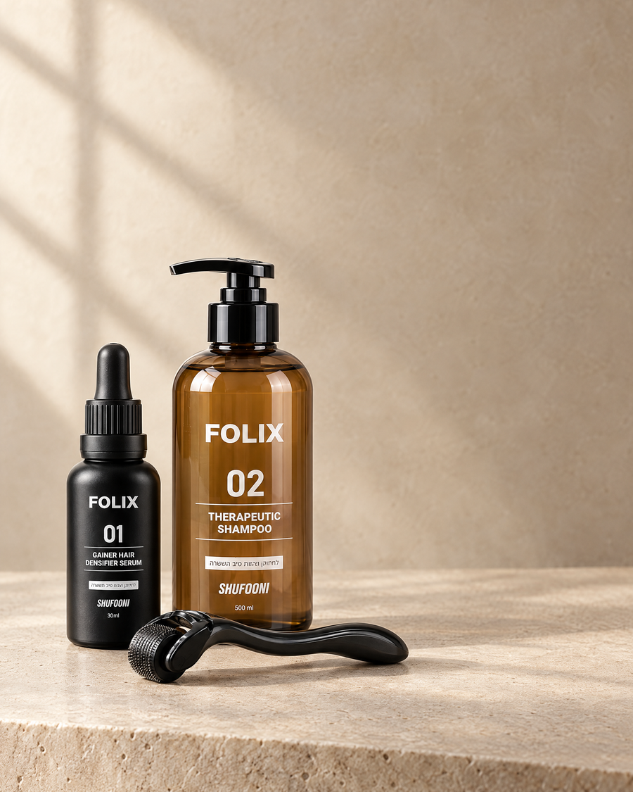 ערכת FOLIX | סרום גיינר, שמפו אקטיבטור ודרמה רולר